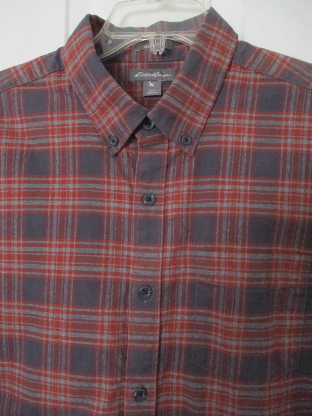 Eddie Bauer Mens L/S Brick & Gray Cotton Flannel Button-down Casual Shirt NWOT-L